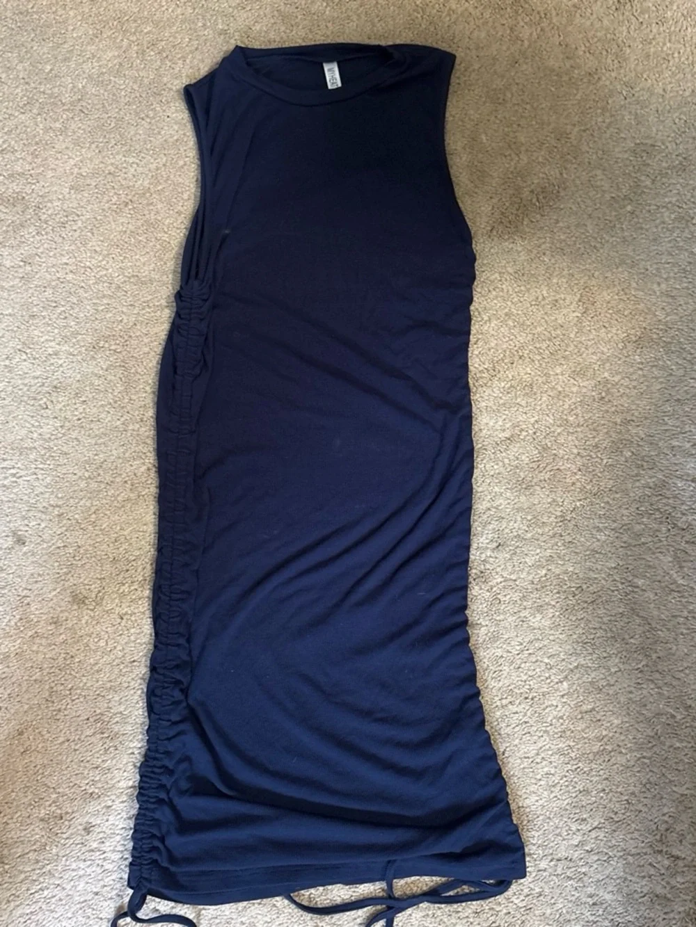 Sleeveless Navy Ruched Side Tie Dress
